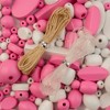 John Bead Craft Wood Beads Bag with 5m Elastic Nylon Cords Pink and White 90g - 3 of 4