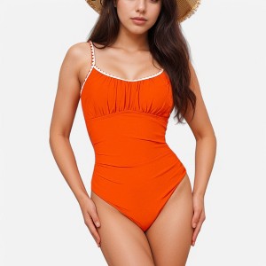 Anna-Kaci Swim Women's One Piece Swimsuit with Scallop Trim Straps and Shirred Bust Detail - 1 of 4