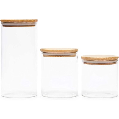 Juvale 3 Pack Glass Canisters with Airtight Bamboo Lids, 3 Sizes for Pantry Storage