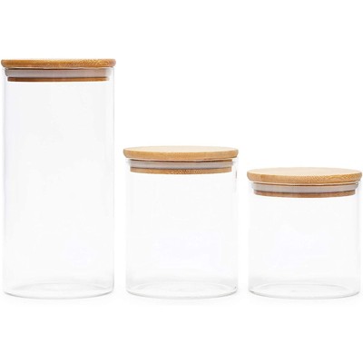 Juvale 3 Pack Glass Canisters with Airtight Bamboo Lids, 3 Sizes for Pantry Storage