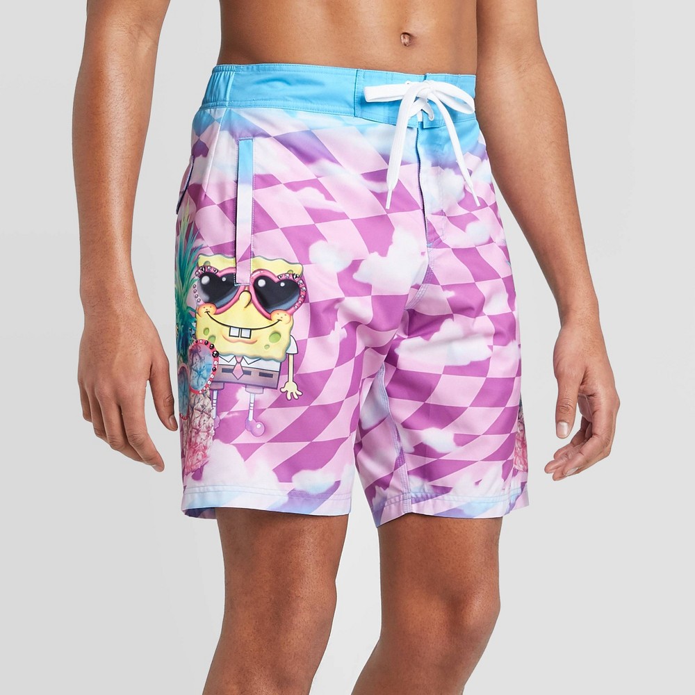 Men's 9 SpongeBob Swim Trunks - Purple/Blue XS, Blue/Purple was $24.99 now $17.49 (30.0% off)