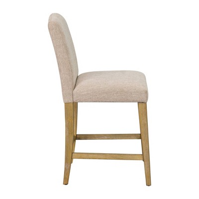 Connor 25" Beige Upholstered Counter Stool with Wood Legs