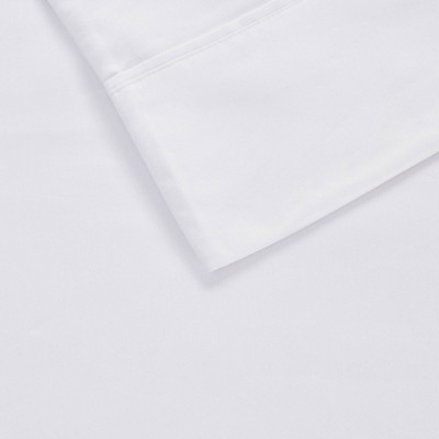 Queen White Cotton Blend Sateen 4-Piece Sheet Set