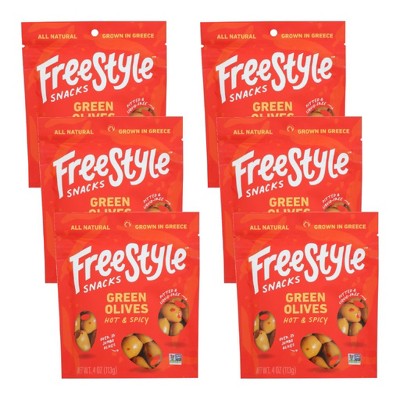 Freestyle Snacks Green Olives Hot and Spicy - Case of 6/4 oz
