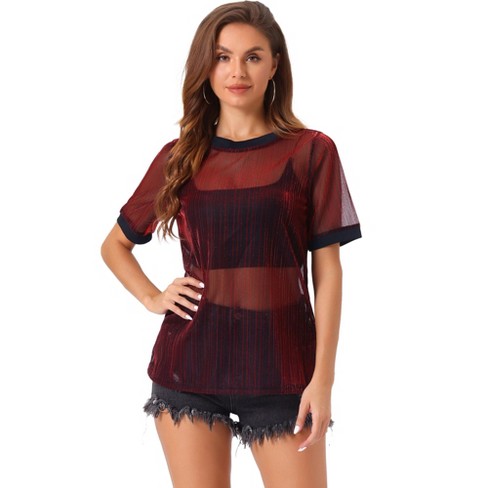 Red mesh top short sleeve hotsell