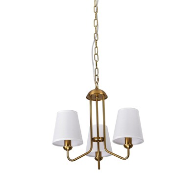 PAKOKULA Modern 3-Light Gold Farmhouse Branch Chandelier with White Linear Fabric Shade