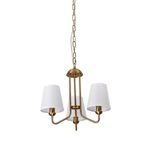 PAKOKULA Modern 3-Light Gold Farmhouse Branch Chandelier with White Linear Fabric Shade - 1 of 4