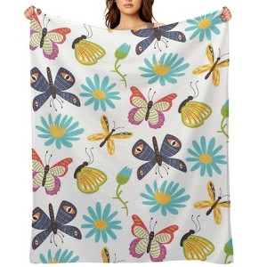 Soscooter Butterfly and Flower Flannel Throw Blanket White Background ...