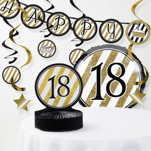 18th Birthday Decorations Kit Black/Gold