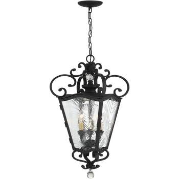 Minka Lavery Rustic Outdoor Hanging Light Fixture Coal Damp Rated 26 3/4" Textured Clear Glass for Post Exterior Barn Porch Patio