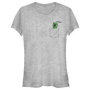 Juniors Womens Minecraft Faux Pocket Creeper T-Shirt - 1 of 4