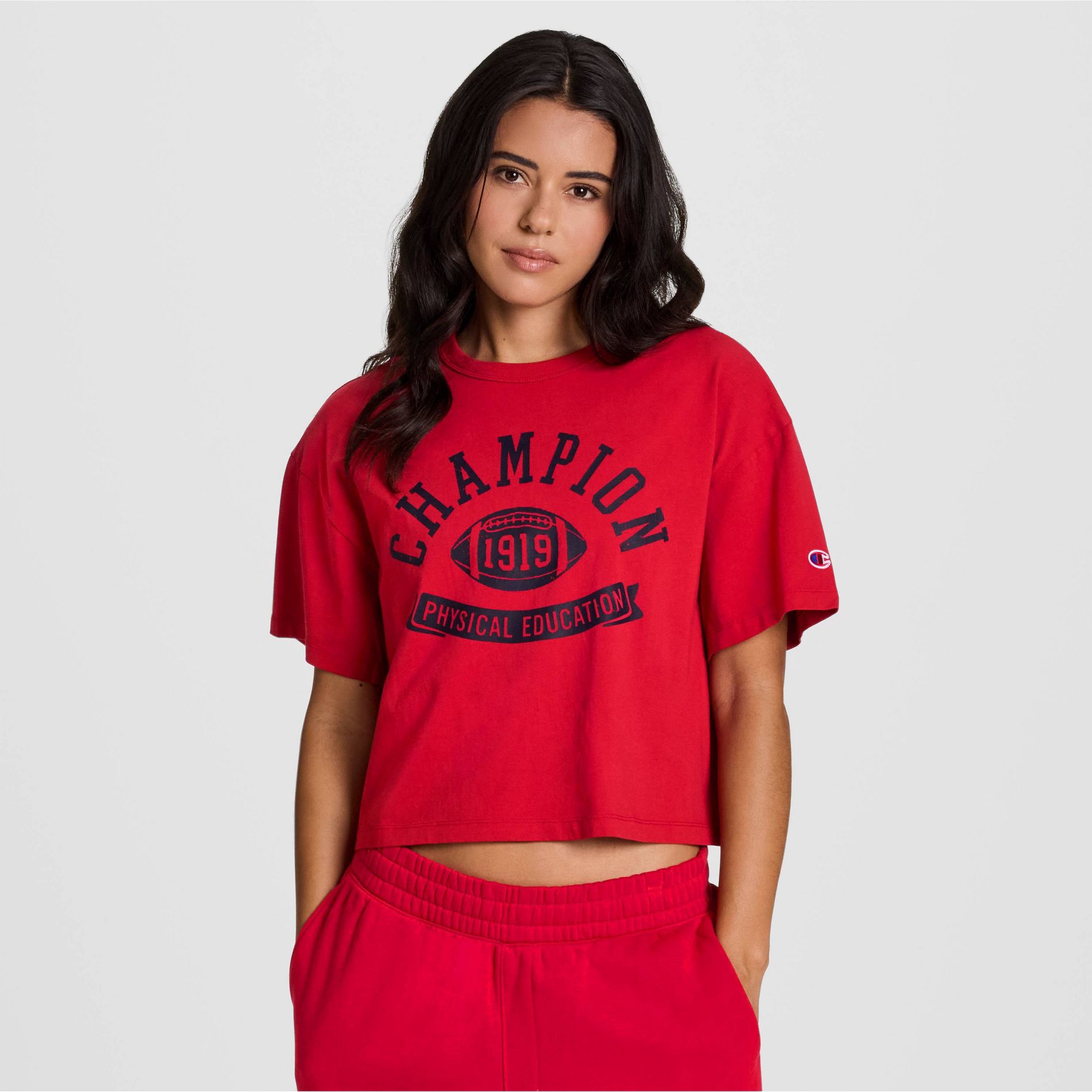 Champion Women's Short Sleeve Cropped T-Shirt - Red L