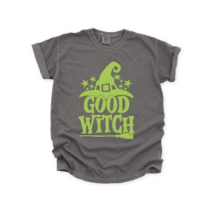 Simply Sage Market Women's Good Witch Broom Short Sleeve Garment Dyed Tee - 1 of 4