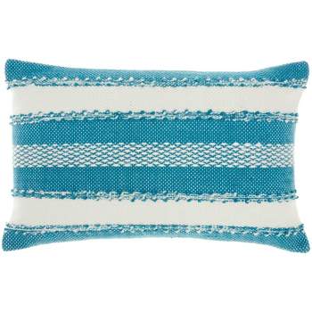 14"x22" Oversize Woven Striped and Dots Indoor/Outdoor Lumbar Throw Pillow Turquoise - Mina Victory