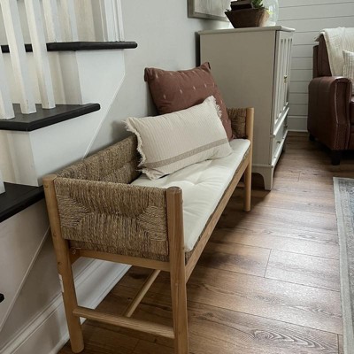 Elden Wood Bench With Woven Back And Loose Cushion Seat - Threshold ...