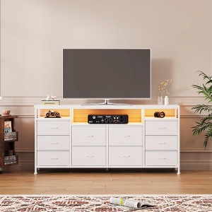 63"W  TV Stand with 10 Fabric Drawers for 65-75 Inches TV,  Entertainment Center TV Console Table with LED Lights & Power Outlets & Shelves - 1 of 4