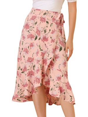 Allegra K Women's Floral Ruffle Hem Skirt – Elastic Waist, Vintage High-Low Midi Skirt - View #4