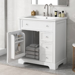 Okak Modern Sleek 30" Bathroom Vanity with Ceramic Sink Combo, Freestanding Single Vanity with 2 Drawer & Door, Bathroom Storage Cabinet - 1 of 4