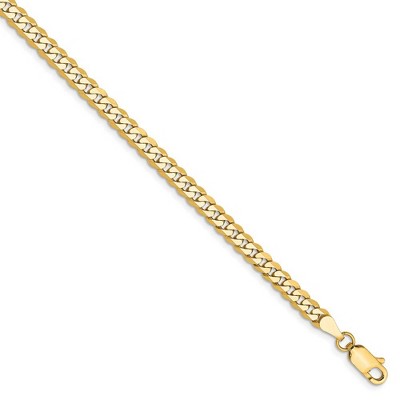 Black Bow Jewelry 3.2mm, 14k Yellow Gold, Solid Beveled Curb Chain Anklet or Bracelet