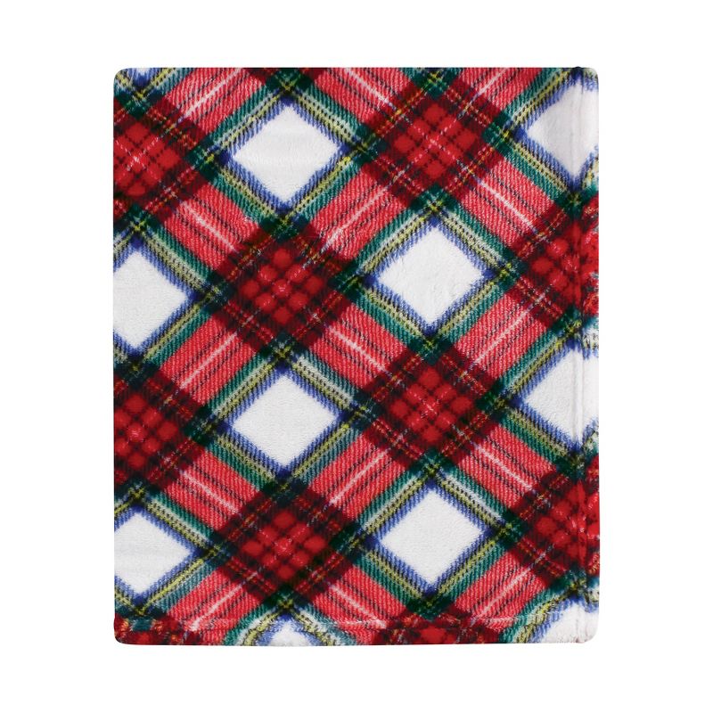 Hudson Baby Unisex Baby Silky Plush and Coral Fleece Blanket, White Tartan, 30x36 inches, 3 of 5