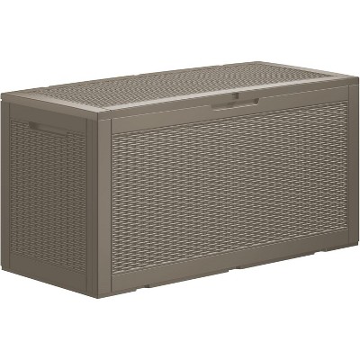 OBOKATA 100 Gallon lockable storage box, waterproof and UV resistant for outdoor mat storage, garden tool and swimming pool accessory storage, Grey