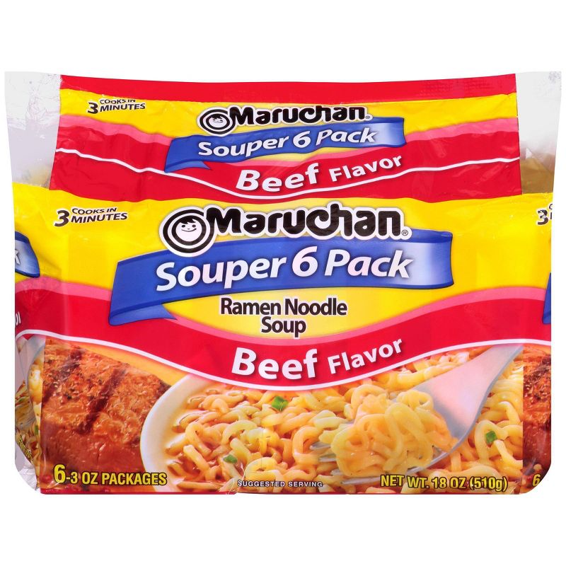 Maruchan Souper 6-Pack Beef Ramen Noodle Soup - 18oz/6ct, 2 of 7