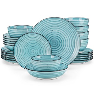 vancasso 24 Piece Dinner Sets for 6 People, Hand Painted Blue Swirls Plates and Bowls , Include 6 piece with Dinner/Dessert Plates, Pasta/Cereal Bowl - 1 of 4