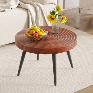 31-inModern farmhouse-style living room coffee table, round table with natural finish, nut-brown - 1 of 1