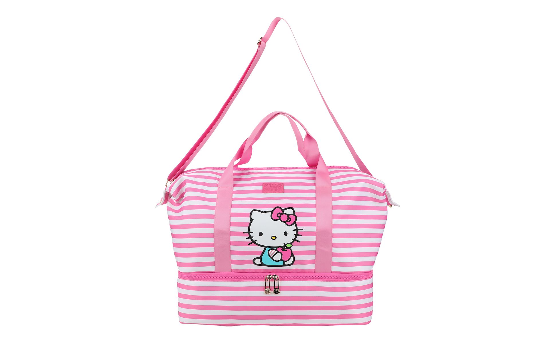 Hello Kitty Character 17" Pink & White Striped Duffle Bag