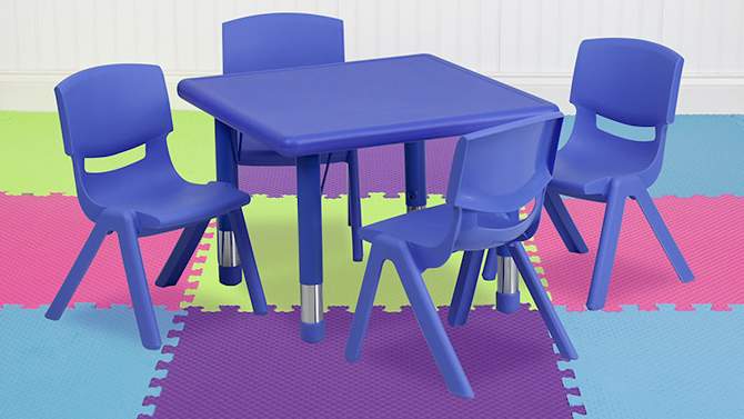 Emma and Oliver 24" Square Plastic Height Adjustable Activity Table Set with 4 Chairs, 2 of 12, play video