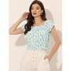 Allegra K Women's Square Neck Casual Cap Sleeve Floral Print Peasant Tops - 2 of 4