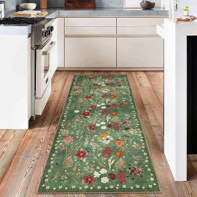 coucheta Multi-size Washable Colorful Color Floral Area Rug, Oriental Vintage Non-Slip Ultra Soft Neutral Carpet, for Living Room, Kitchen, Bedroom