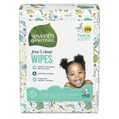 Seventh Generation Free & Clear Baby Wipes, Unscented and Sensitive - 4pk/256ct Total