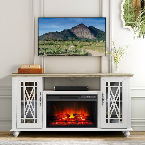 Festivo Farmhouse 62 Tv Stand For Tvs Up To 70 With Fireplace White Target