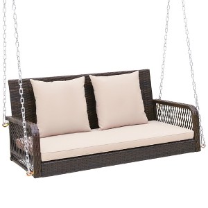 Tangkula Wicker Outdoor Porch Swing 800 LBS Capacity Outdoor Swing Bench w/ Hanging Chains - 1 of 4