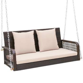Outsunny 2 Seater Porch Swing With Canopy, Wooden Patio Swing Chair ...