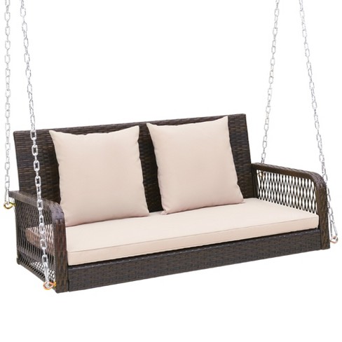 Tangkula Wicker Outdoor Porch Swing 800 Lbs Capacity Outdoor Swing 