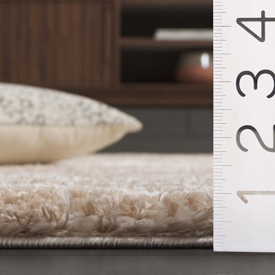 Gold and Ivory Striped Shag Area Rug, 4' x 6'