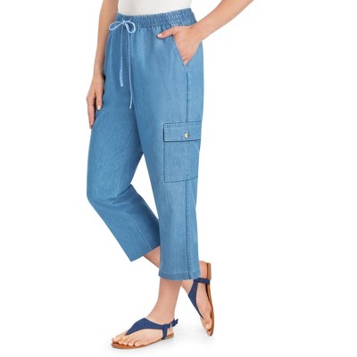 Collections Etc Versatile Double Cargo Pocket Denim Drawstring Capris ...