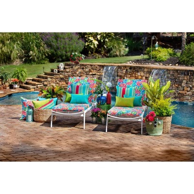 Aruba Stripe Turquoise and Coral Rectangular Outdoor Pillow Set