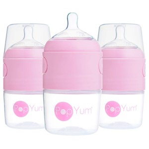 PopYum 5oz Anti-Colic Baby Bottle for Breast and Formula Feeding, 3-Pack, Pink, #1 Slow Flow Nipples - 1 of 4