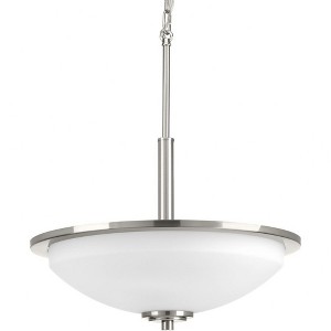 Progress Lighting, Replay Collection, 3-Light Inverted Pendant, Brushed Nickel, White Glass Shade - 1 of 3