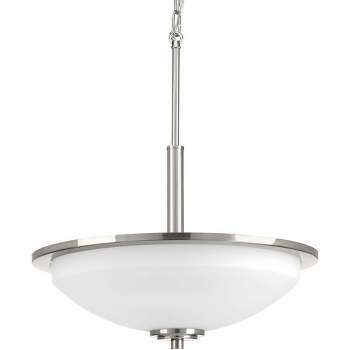 Progress Lighting, Replay Collection, 3-Light Inverted Pendant, Brushed Nickel, White Glass Shade