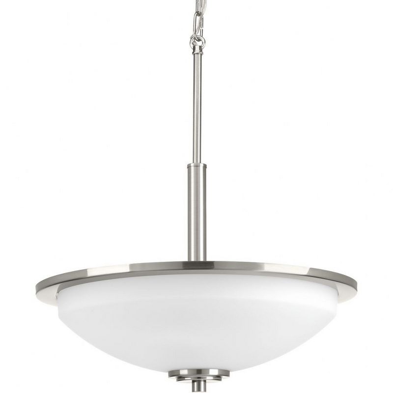 Progress Lighting, Replay Collection, 3-Light Inverted Pendant, Brushed Nickel, White Glass Shade, 1 of 2