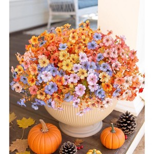 Artificial Fall Flowers Faux Mums for Outdoor Indoor Garden Home Decoration, Faux Flower Daisy with Eucalyptus Leaves Fake Mums Plants - 1 of 4