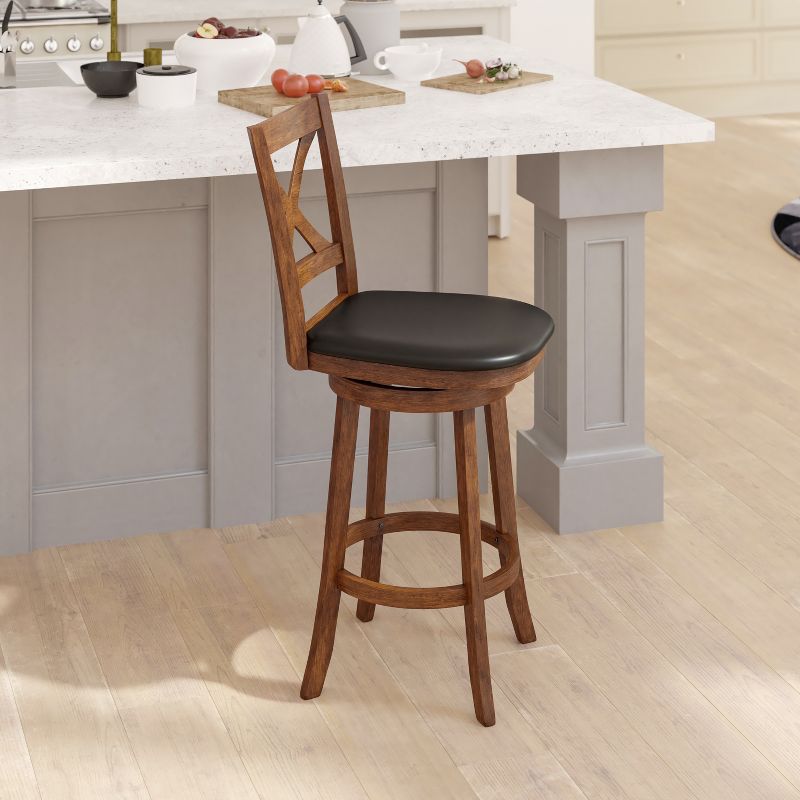 Emma and Oliver Wooden Crossback Pub Style Barstool with Padded Faux Leather Swivel Seat, 4 of 12