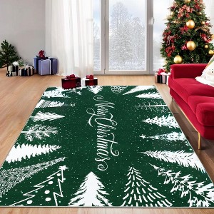Merry Christmas Rug Washable Area Rugs Xmas Tree Holiday Decor Carpet, 4'x6' - 1 of 4