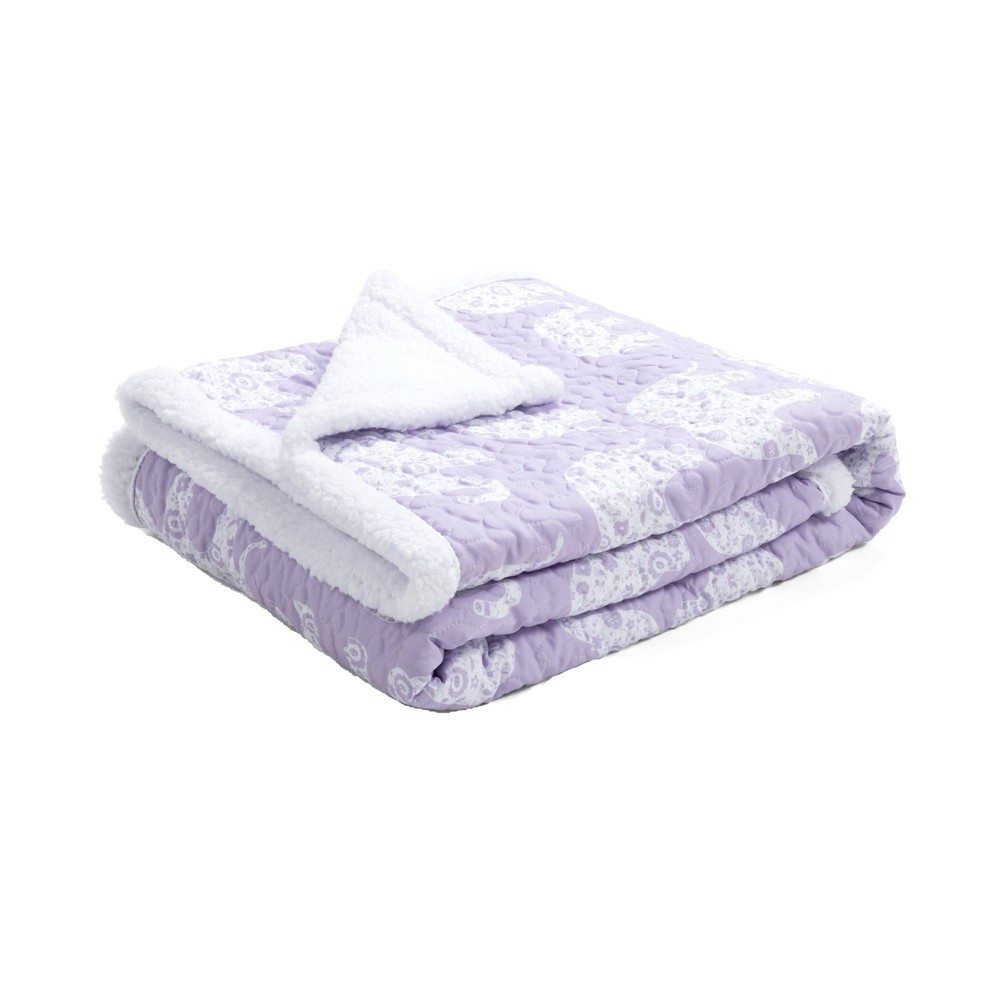 Photos - Duvet 50"x60" Single Kids' Elephant Parade Faux Shearling Throw Purple - Lush Dé