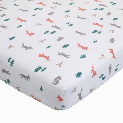 Image of Carter's 100% Cotton Sateen Fitted Crib Sheet Fox Toss - Gray/Orange/Green