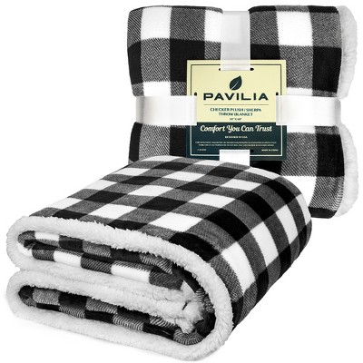 Black and White Buffalo Plaid Sherpa Fleece Throw Blanket
